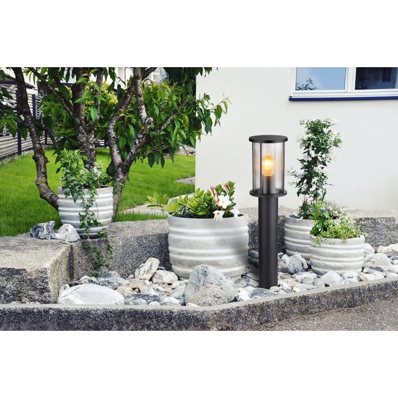 Globo 31362 GRACEY - Venkovní stojací lampa v černé barvě kovu a kouřovým sklem, 1 x E27, IP54, 60cm