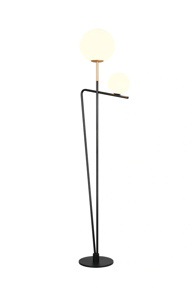 Trio Leuchten 468900280 FLAMING - Moderní stojací lampa v černé a zlaté barvě s nášlapným vypínačem, 1 x E27 + 1 x G9, 180cm