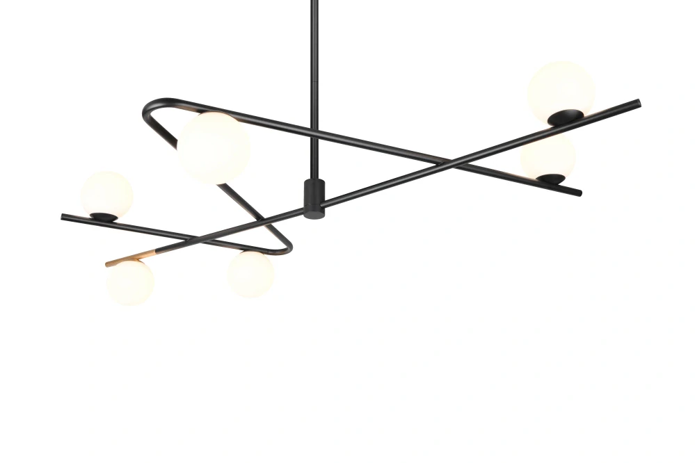 Trio Leuchten 368900680 FLAMING - Moderní svítidlo na tyči v černo zlaté barvě, 6 x G9, 120 x 73,5cm