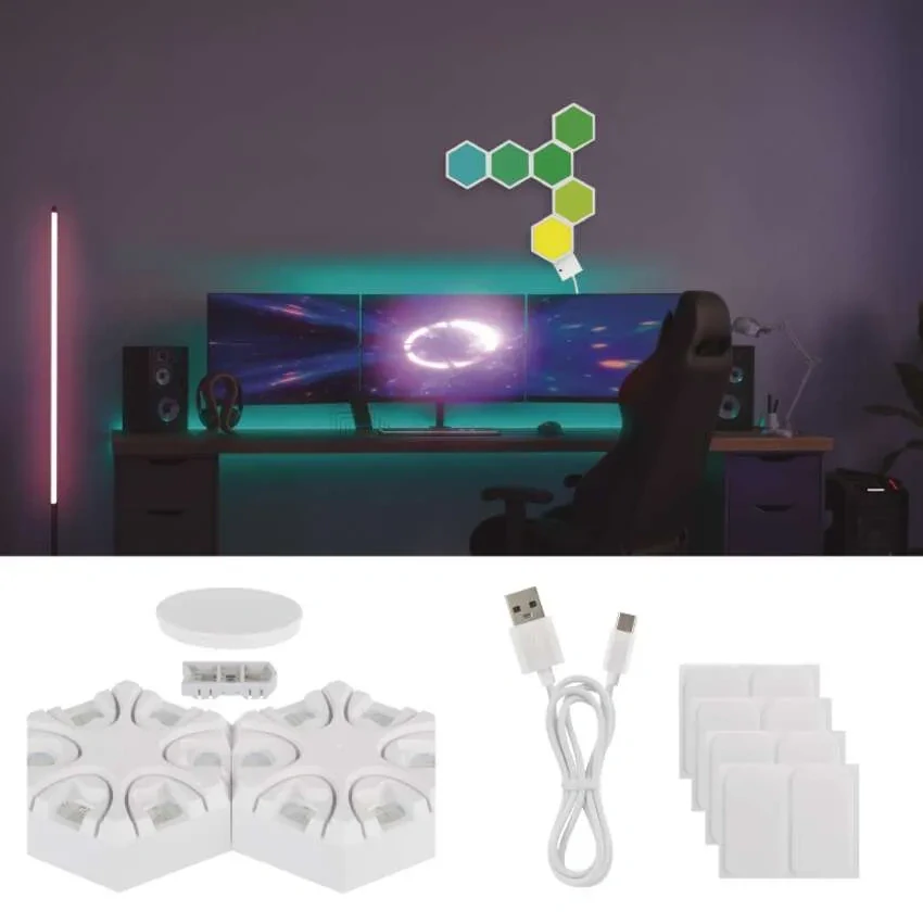 Emos ZIW426R GO SMART - LED RGB LED stolní lampa Hexagon bílá, 6 dílů, stmívatelná, WiFi, 5,5W