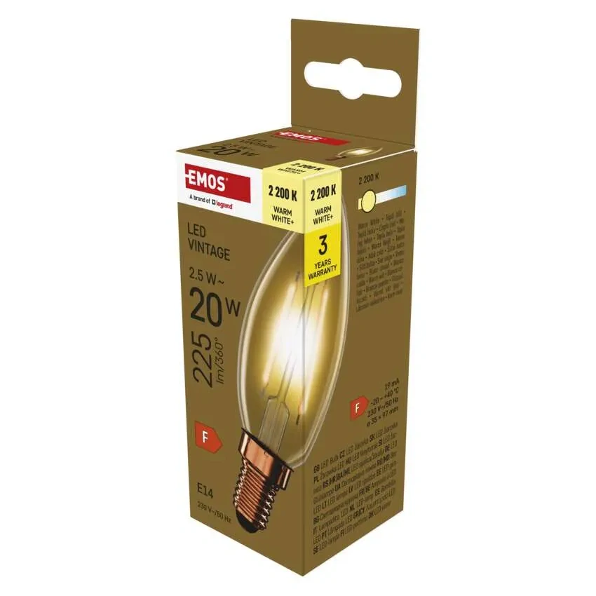 Emos Z53012 DECO VINTAGE BULB - Retro LED dekorativní žárovka svíčková E14, 2,5W, 2200K