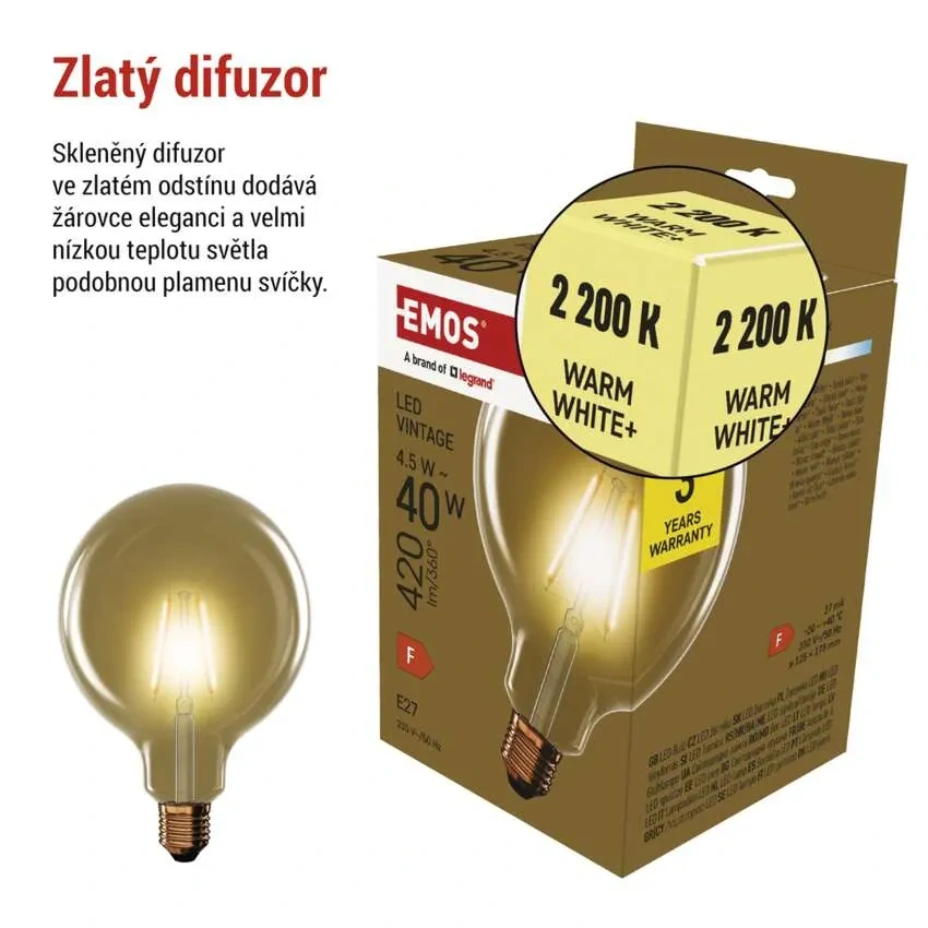 Emos Z58032 DECO VINTAGE BULB - Retro LED dekorativní žárovka G125, 4,5W, 2200K