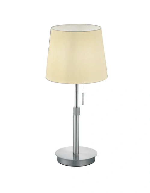 Trio Leuchten 509100107 LYON - Stolní moderní lampa v matném niklu s tahovým vypínačem a bílým textilním stínidlem, 56cm