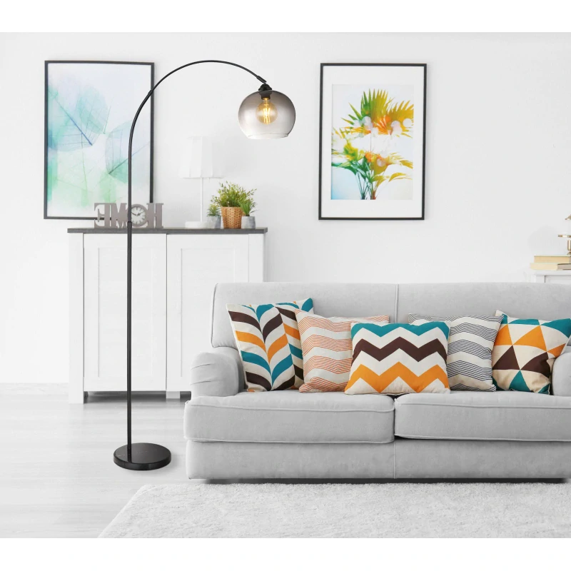 Globo 58227BS NEWCASTLE - Velká černá stojací lampa nejen do obýváku s kouřovým sklem, 1 x E27, 141 - 196cm