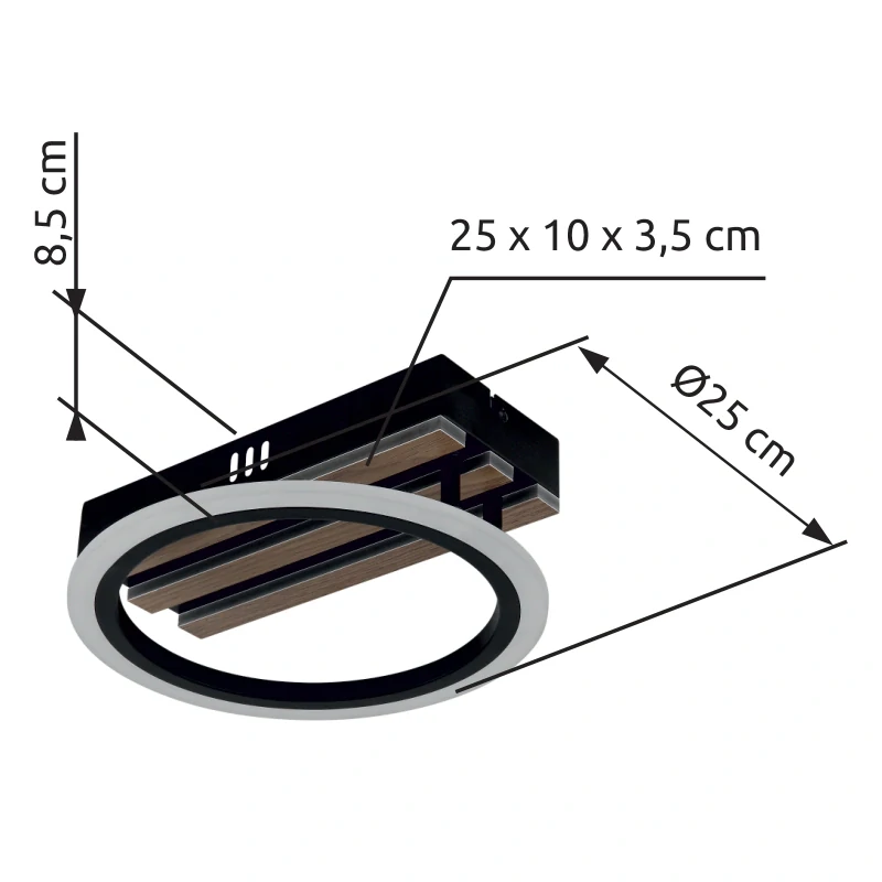 Globo 67360D1 BLEVINS - Stropní LED svítidlo v černé barvě s MDF dřevem, LED 10W, 3000/4200/6000K
