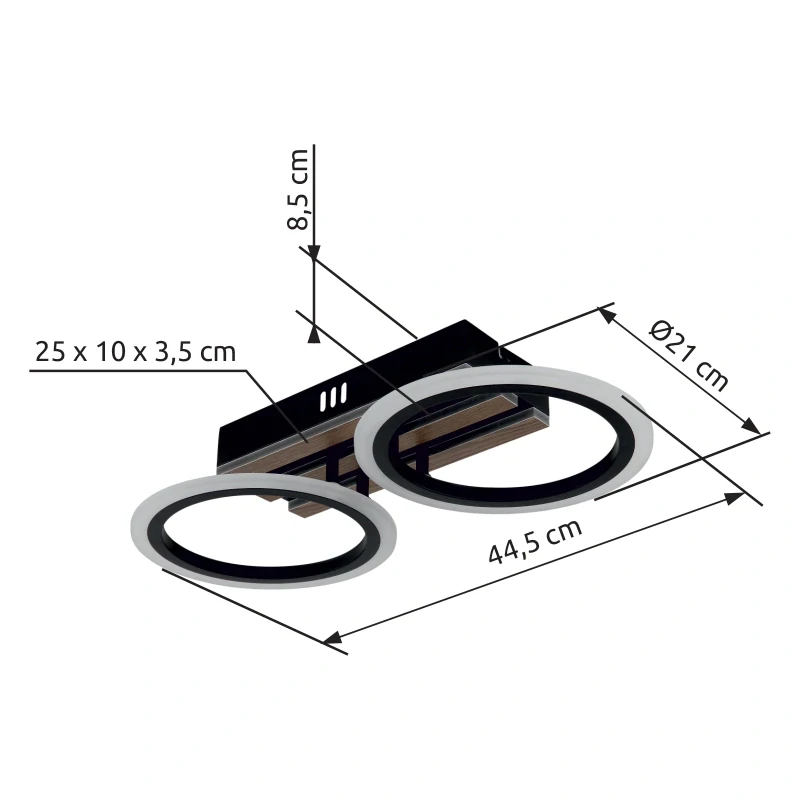 Globo 67360D2 BLEVINS - Stropní LED svítidlo v černé barvě s MDF dřevem, LED 15W, 3000/4200/6000K