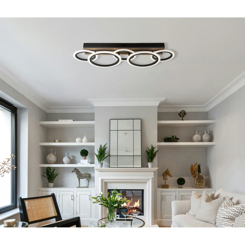 Globo 67360D4 BLEVINS - Stropní LED svítidlo v černé barvě s MDF dřevem, LED 34W, 3000/4200/6000K
