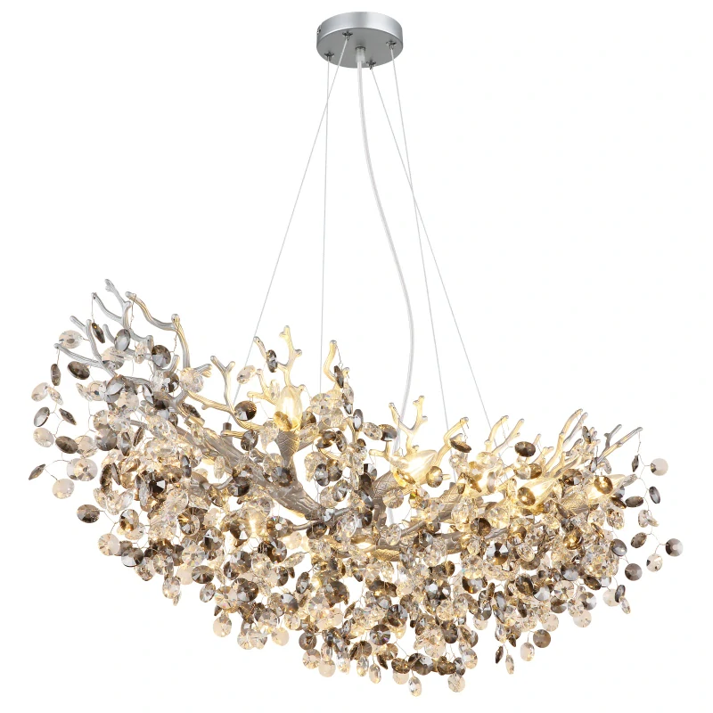 Globo 64138H3S QUEENA - Závěsný lustr se skleněnými kříšťálovými ověsky, 10 x E14, 100 x 45cm