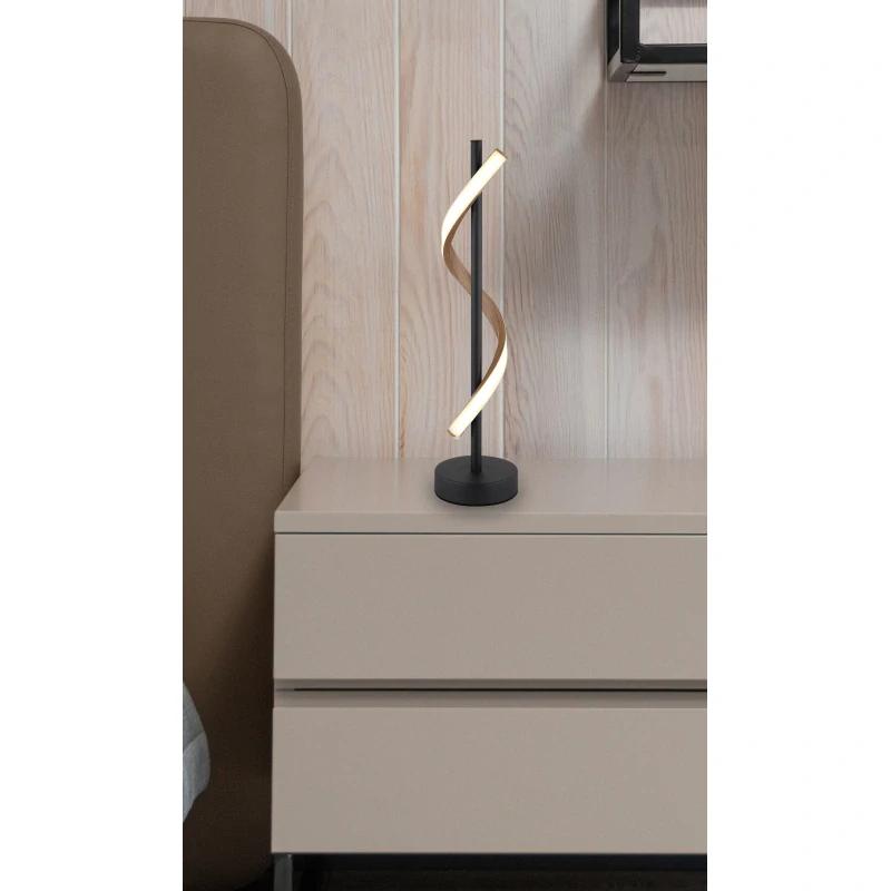 Globo 67354T WATKINS - Stolní lampa v matné černé barvě s imitací dřeva 12,5W, 3000K, 49cm