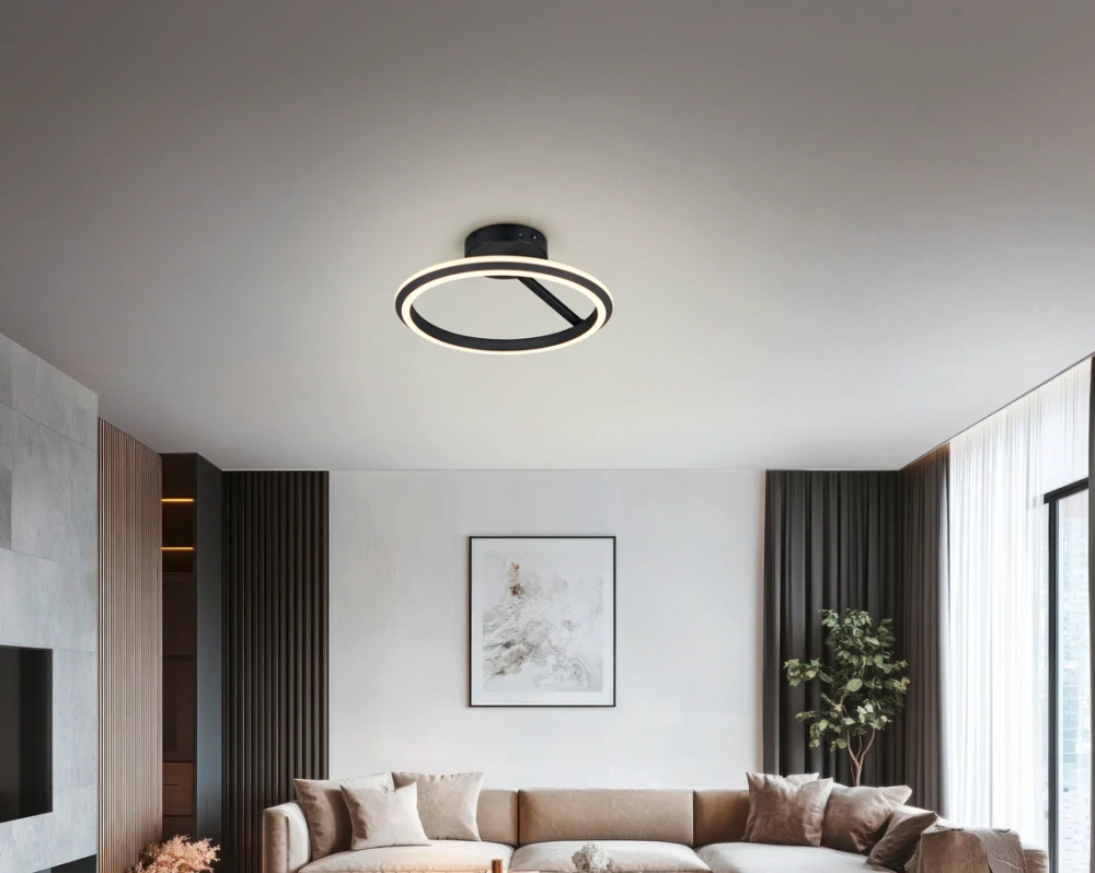 Trio Leuchten 635510132 AMADOR - Vypínačem stmívatelné stropní kruhové svítidlo v černé barvě, LED 34W, 2300+3000+4000K