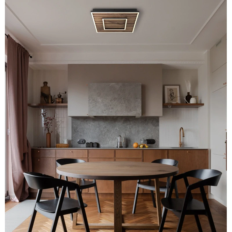 Globo 67345D WOODY - Stropní LED svítidlo v černé barvě s MDF dřevem, LED 15W, 3000K, 30x30cm