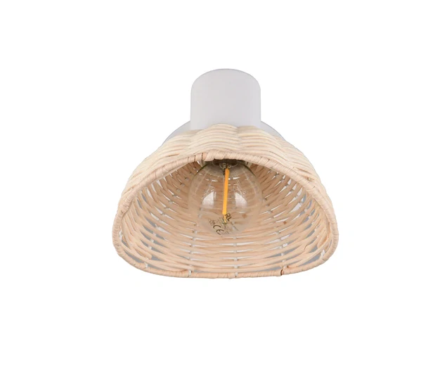 Trio Leuchten R86781731 CALVI - Nástěnná bílá lampička s ratanovým stínidlem, 1 x E14