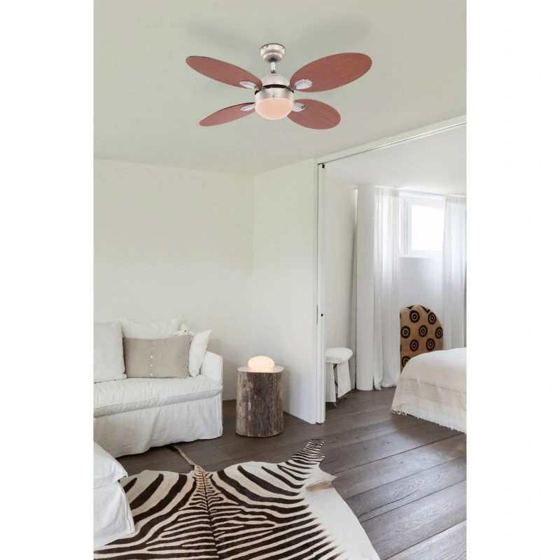 GLOBO WADE I 03180 - Stropní svítidlo s ventilátorem nikl matný, 1xE14 60W, 3 rychlosti, 2 směry otáčení, Ø 106,6 cm, výška 37 cm