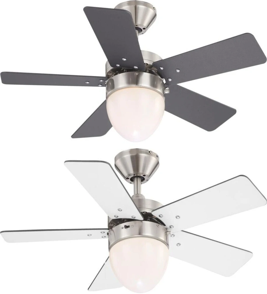 GLOBO 0332 MARVA - Stropní ventilátor s osvětlením, nikl matný, 1xE27 60W, 3 rychlosti, 2 směry otáčení, Ø 76 cm, výška 41 cm