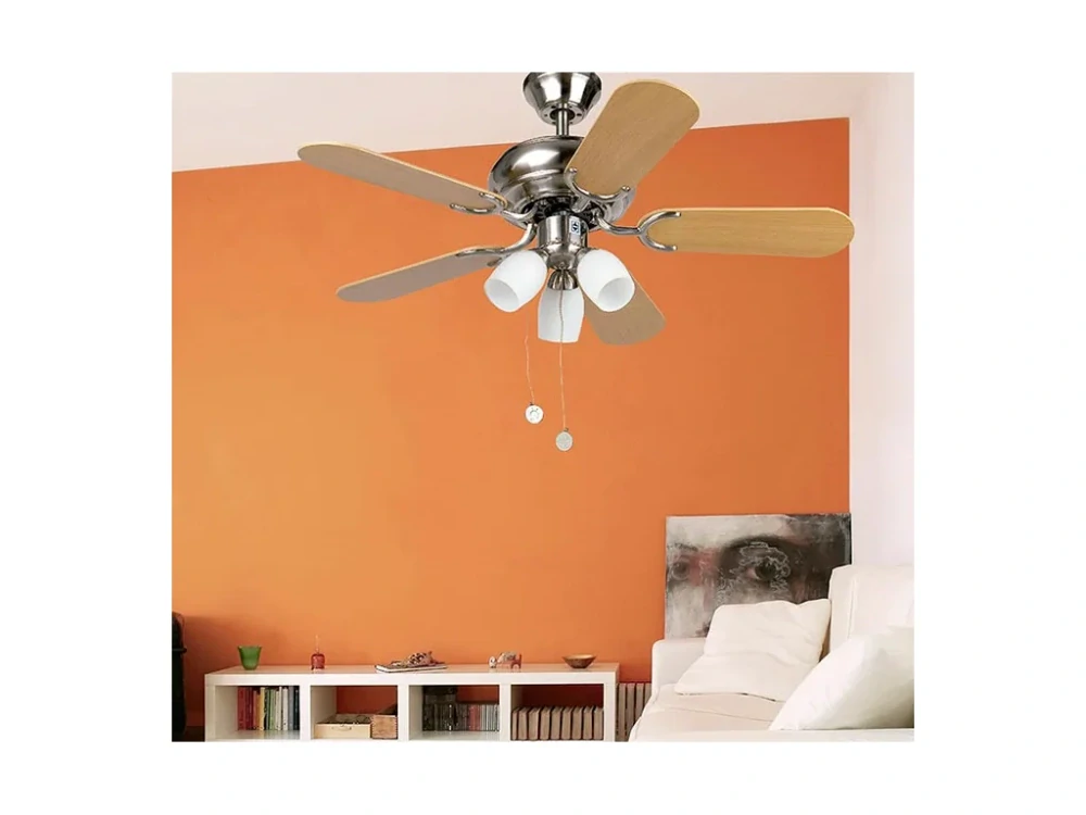 FARO 33309 MEDAS - Stropní ventilátor se světlem, buk matný/nikl, 1xE27, 3 rychlosti, Ø 91 cm, do 13 m²