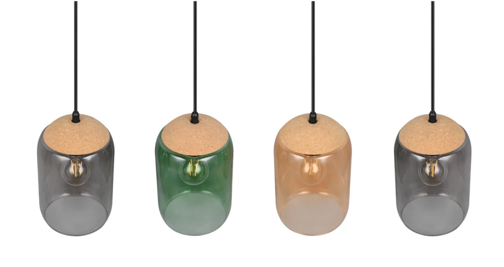 Trio Leuchten 364600417 CORK - Závěsný čtyřramenný lustr se skleněnými stínidly, 4 x E27, 90cm