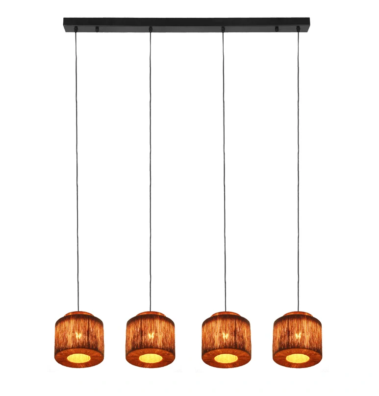 Trio Leuchten 366800436 SMILLA - Závěsný čtyřramenný lustr se stínidly z juty, 4 x E27, 121cm