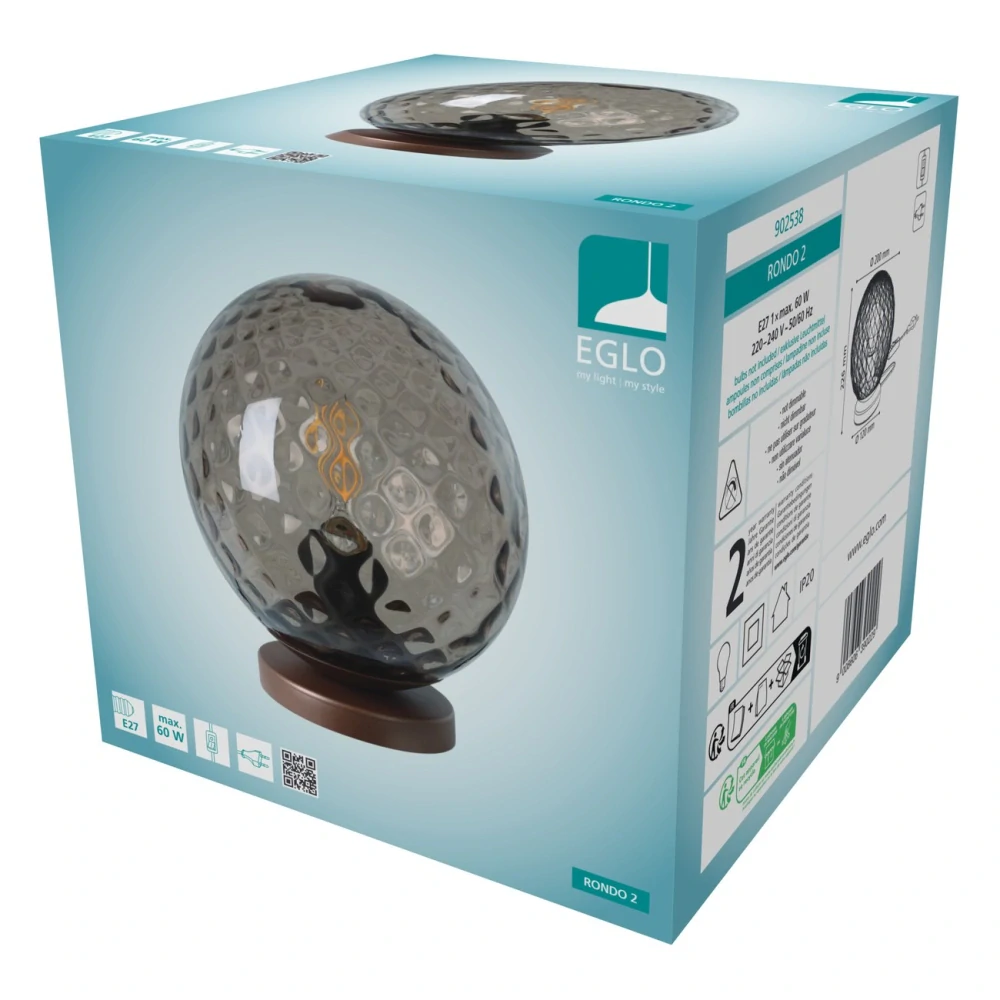 Eglo 902538 RONDO 2 - Bronzová stolní lampička 1 x E27, Ø 20cm