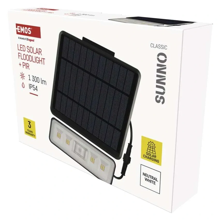 Emos ZG112S SUNNO - LED nástěnné solární svítidlo s pohybovým čidlem, 1300lm, 4000K, IP54