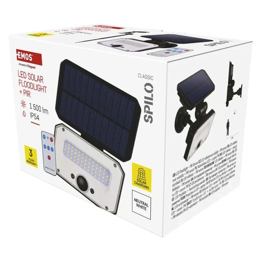 Emos ZG132S SPILO - LED nástěnné solární svítidlo s pohybovým čidlem, možnost zapíchnutí, 1500lm, 4000K, IP54