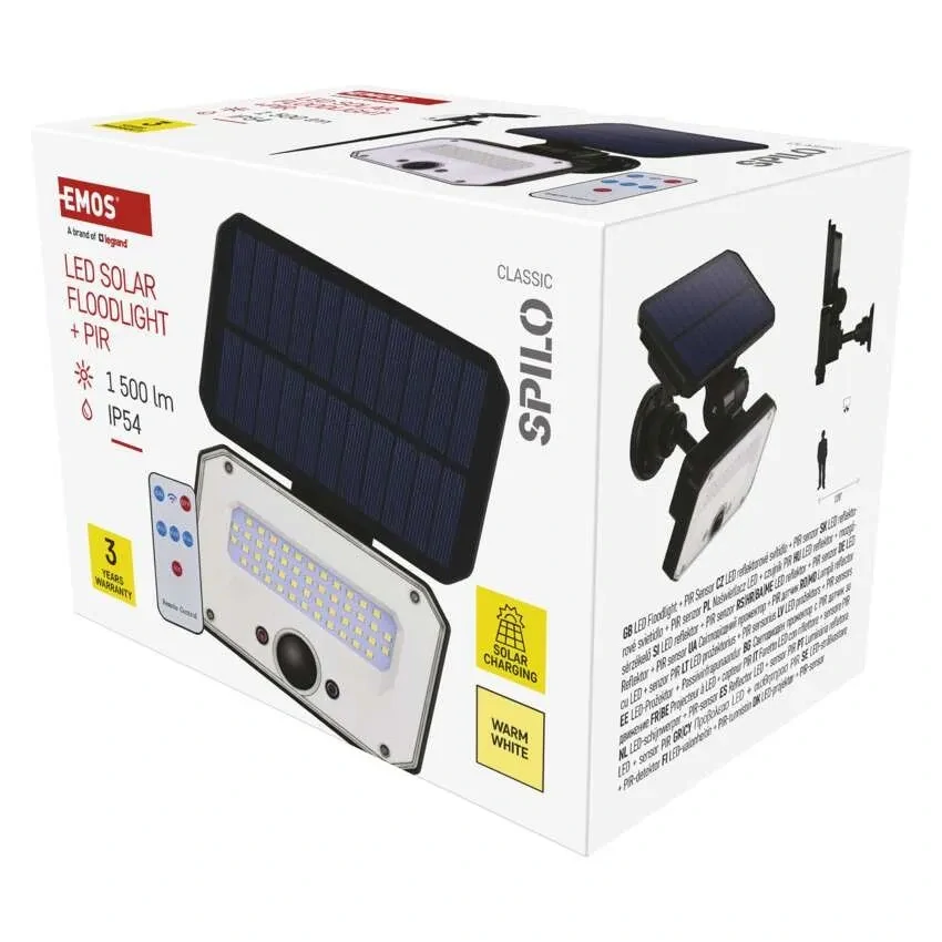 Emos ZG131S SPILO - LED nástěnné solární svítidlo s pohybovým čidlem, možnost zapíchnutí, 1500lm, 3000K, IP54