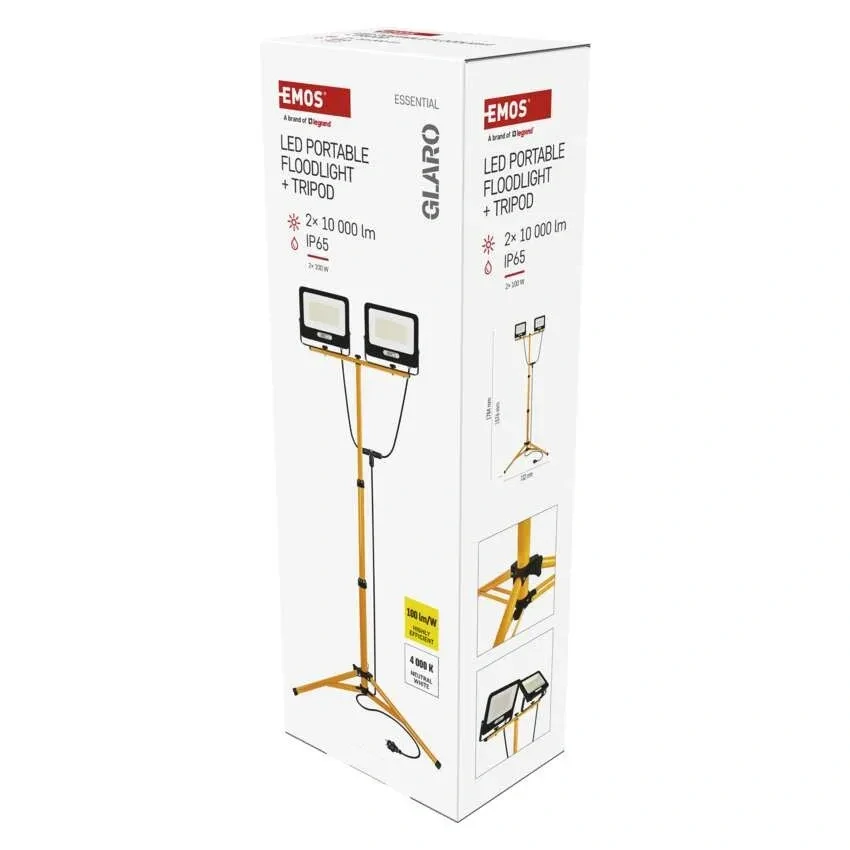 Emos ZS3215.2 GLARO - Přenosné LED reflektory na trojnožce, 2 x 100W, IP65