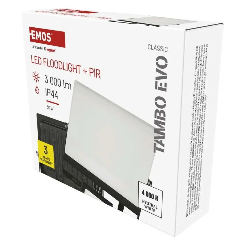 Emos ZS2934 TAMBO EVO - LED reflektor s pohybovým čidlem, 30W, 3000lm, IP44