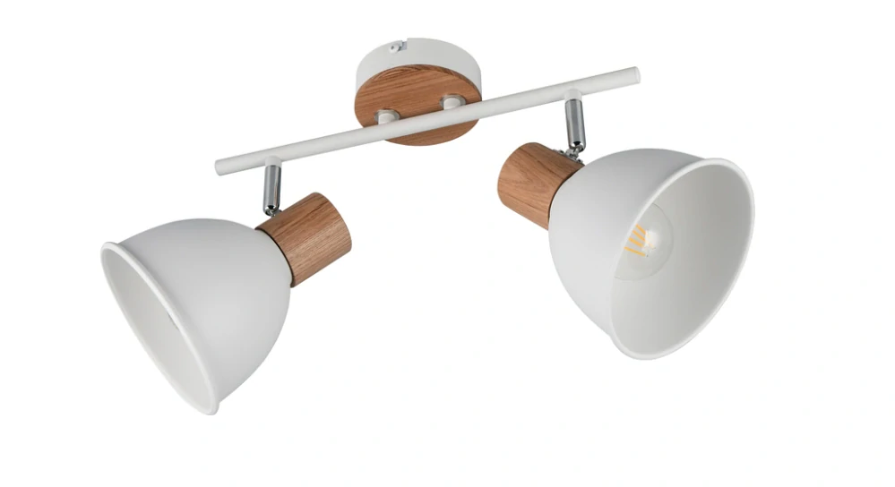 Trio Leuchten R86672031 DELUME - Stropní bílá dvojbodovka se dřevem, 2 x E27