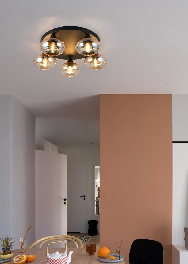 Trio Leuchten R66643013 DIVINA - Stropní černý lustr s jantarovými skleněnými stínidly, 3 x E14