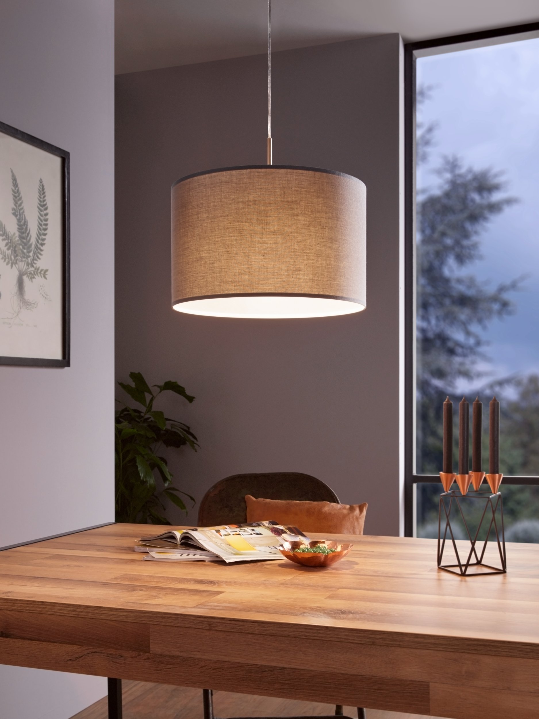 Eglo 31573 PASTERI grey classic - Závěsný textilní lustr v šedé barvě + Dárek LED žárovka, 1 x E27, Ø 38cm