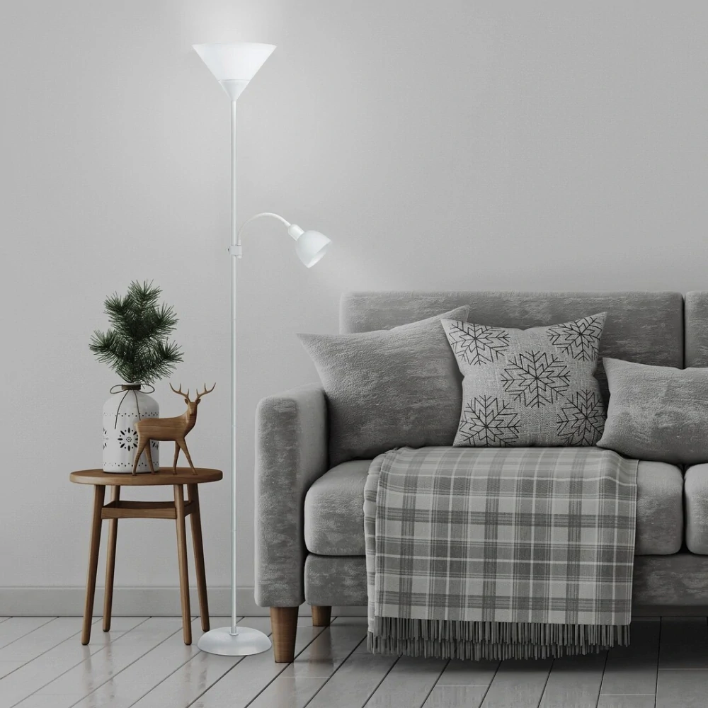 Rabalux 4061 ACTION - Stojací lampa s bodovkou na čtení v bílé barvě,  1 x E27 + 1x E14, 178cm