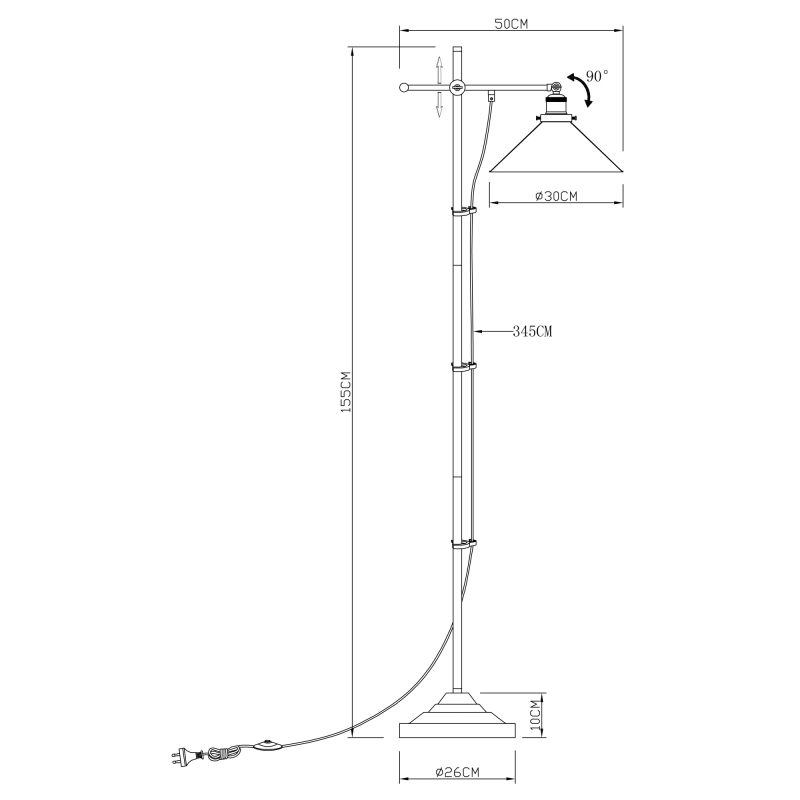 Globo 15053S LENUS - Retro stojací lampa v černé barvě, 1x E27,  150cm