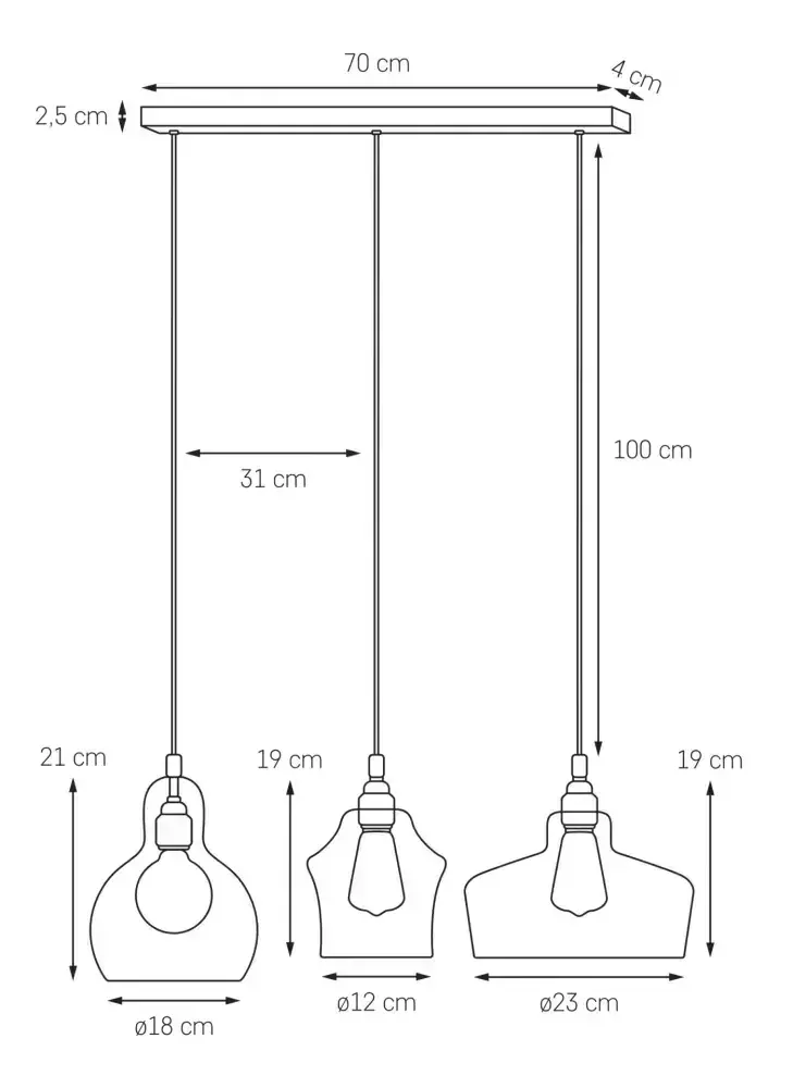 Kaspa 10521309 LONGIS  - Trojramenné závěsné svítidlo, čiré sklo, základna chrom, 3 x E27, 90,5cm šířka