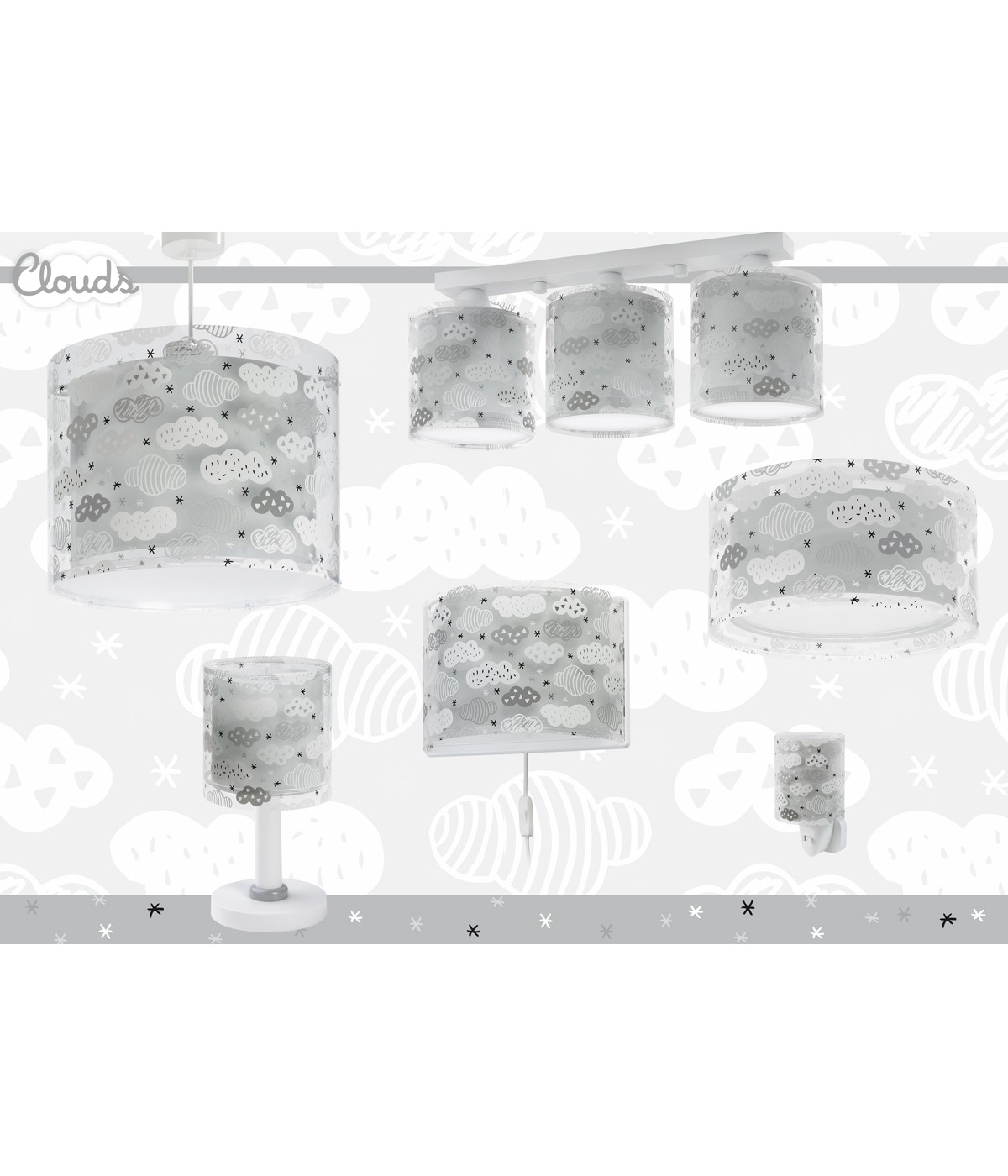 Dalber 41412E CLOUDS grey - Dětské závěsné svítidlo s mráčky v šedé barvě + Dárek LED žárovka
