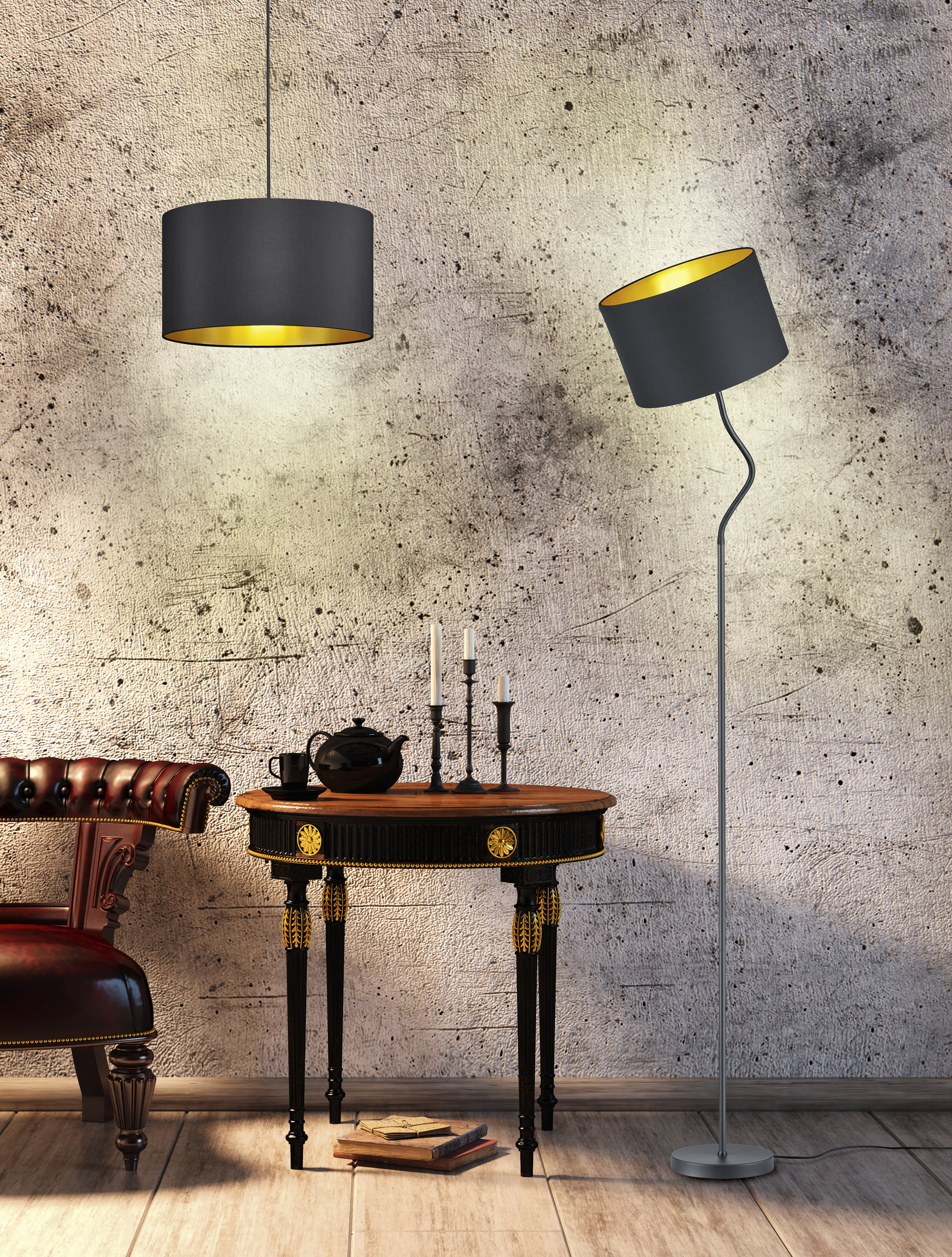 Trio Leuchten 408290179 HOSTEL - Moderní stojací lampa s textilním stínidlem na husím krku 1 x E27, Ø 35cm, 156cm výška 
