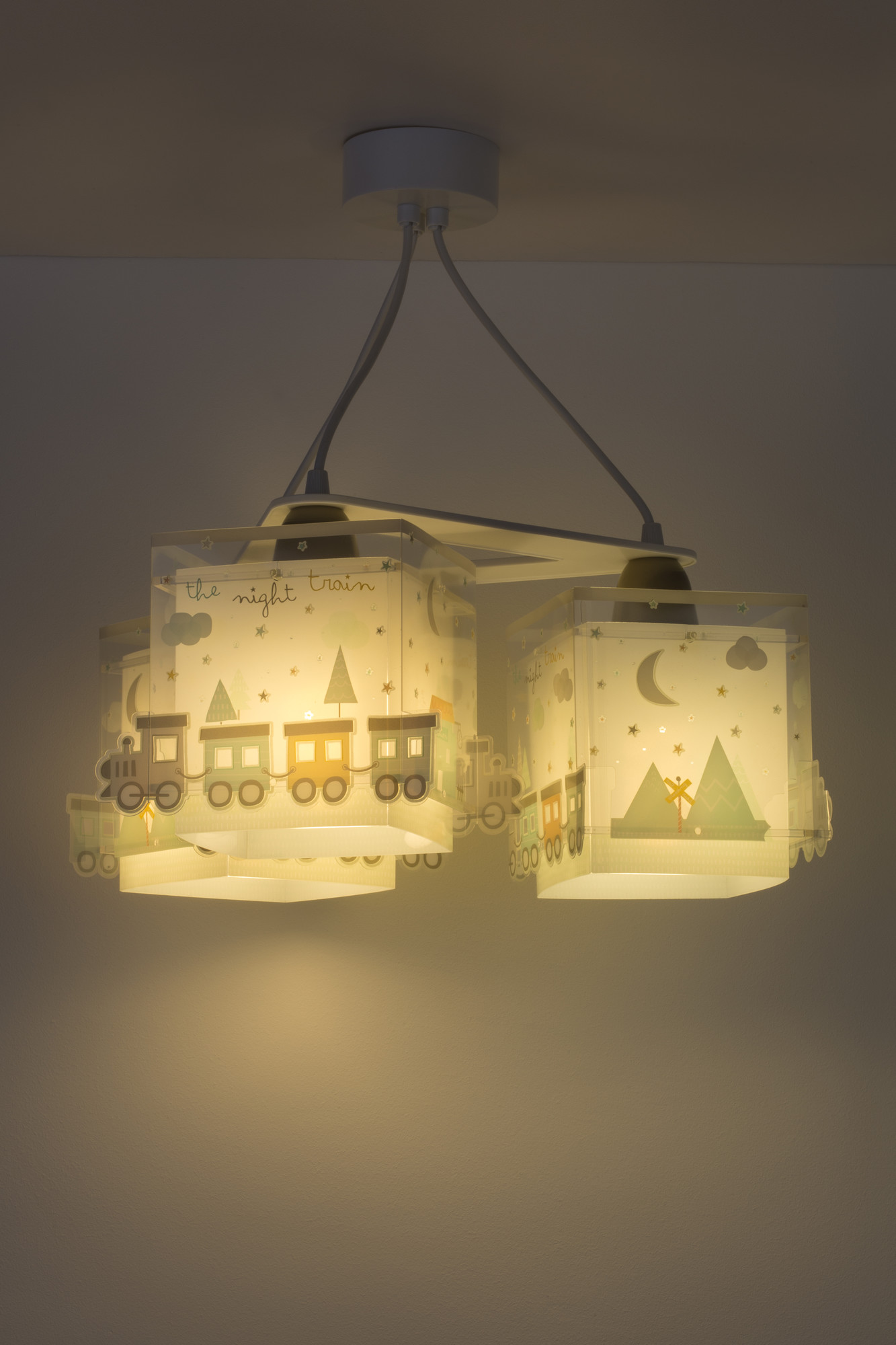 Dalber 63534 THE NIGHT TRAIN - Dětské závěsné svítidlo s vláčky + Dárek 3x LED žárovka