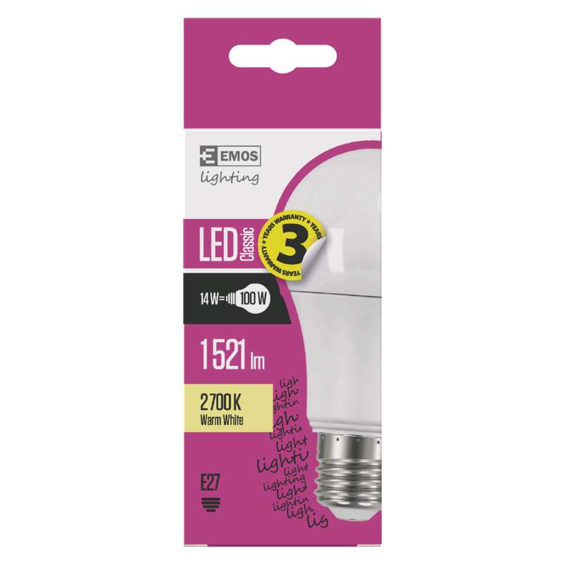 LED žárovka E27- ZQ5160, 14W, Teplá bílá 2700K, náhrada 100W žárovky 