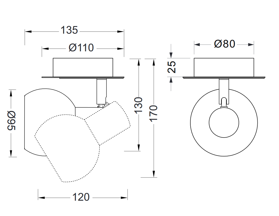 Trio Leuchten R80171007 ANTIBES - Moderní nástěnná bodovka bez vypínače 1 x E14