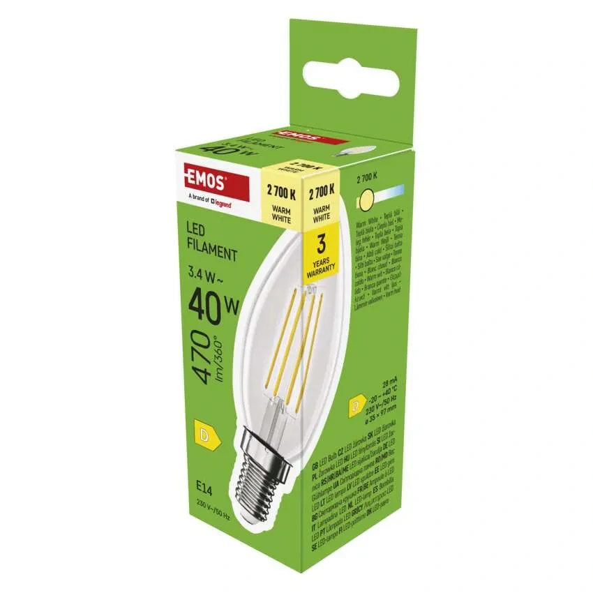 EMOS ZF3D22 CRYSTAL RETRO - Retro LED E14 žárovka 3,4W = 40W, svíčka, LED filament