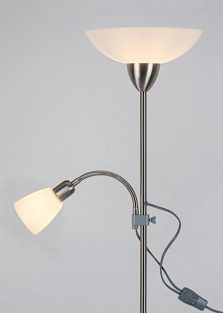 Rabalux 4067 DIANA - Stojací lampa se čtecí bodovkou, saténový chrom, 1 x E27 + 1 x E14, 177cm