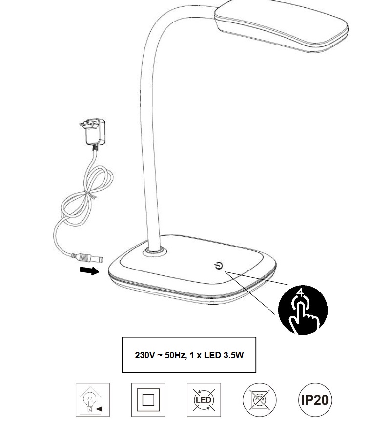 Trio Leuchten R52431101 BOA - LED dotykem stmívatelná stolní lampička - Bílá