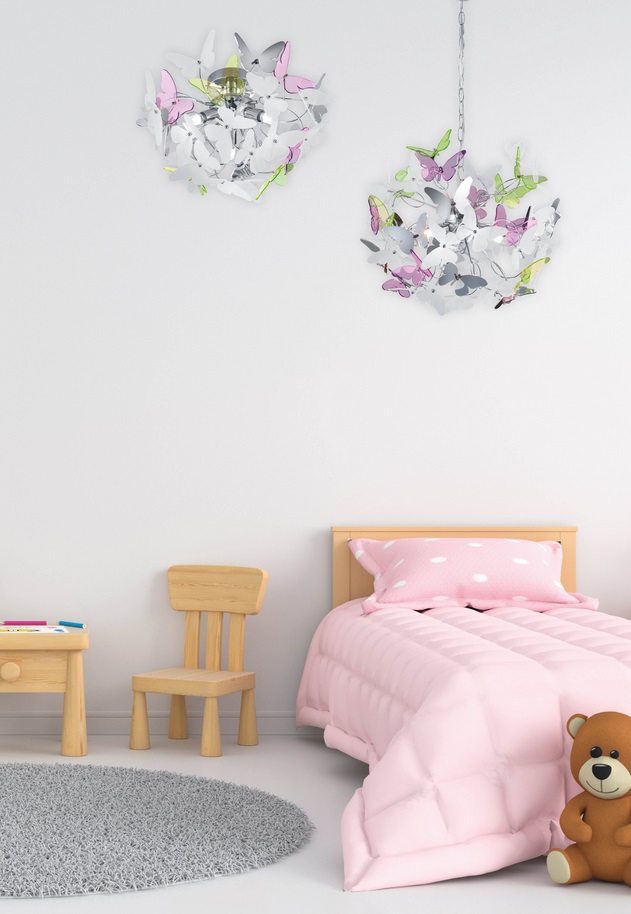 Trio Leuchten R60213017 BUTTERFLY - Stropní dětský lustr s motýlkama 3 x G9, Ø 45cm