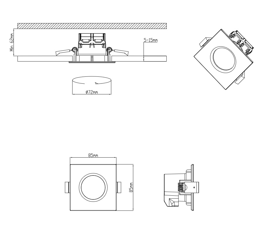 Trio Leuchten 650610132 ZAGROS - LED podhledové stmívatelné svítidlo do koupelny  8,5 x 8,5cm, 5,5W, 3000K, IP65, černá