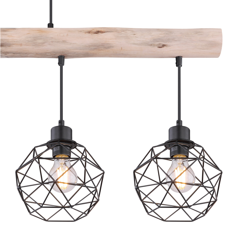 Globo 15416-4 THEODOR - Závěsné retro svítidlo s dřevěnou lištou  4 x E27, 85cm šířka