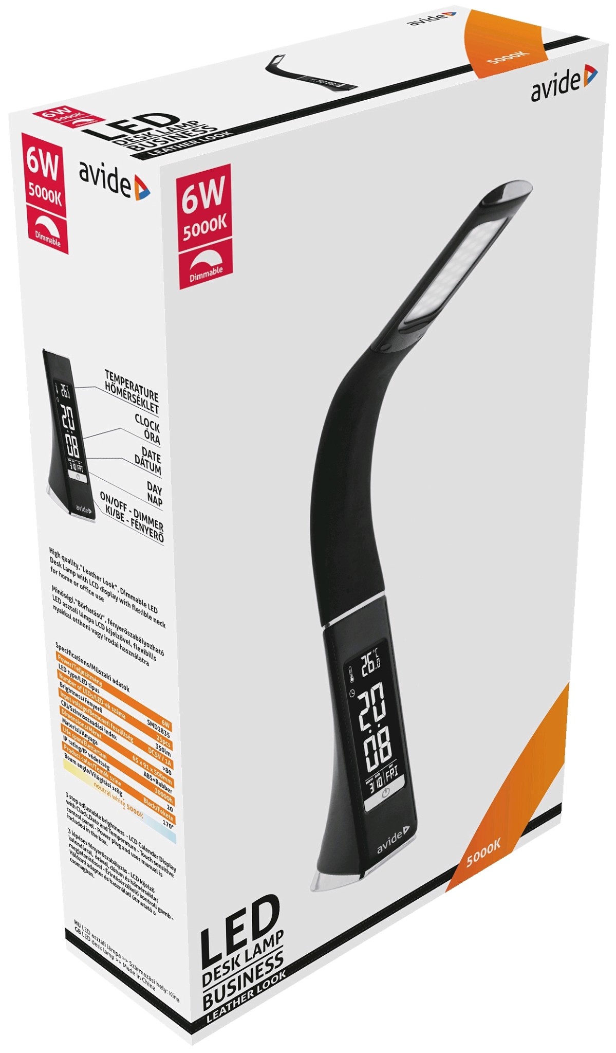 Avide Calendar Business - Stolní kancelářská lampička s displejem v černé barvě LED 6W, 5000K