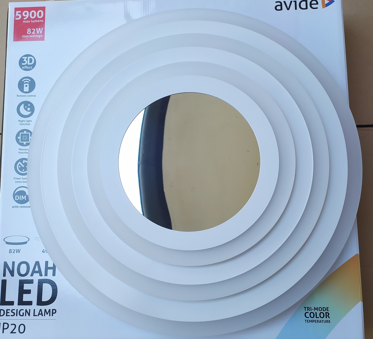 Avide design NOAH - LED stropní svítidlo v bílé barvě s dálkovým ovladačem 3000K - 6400K, 76W, 5640lm