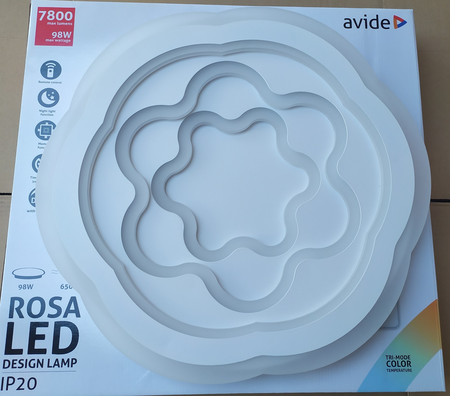 Avide design ROSA - LED stropní svítidlo v bílé barvě s dálkovým ovladačem 3000K - 6400K, 90W, 7684lm
