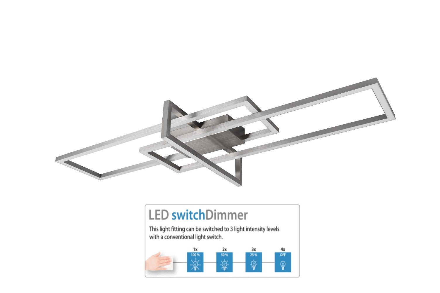 Trio Leuchten 620310307 SALINAS- Stropní LED svítidlo krokově stmívatelné nástěnným vypínačem, LED 34W, 3000K, 100x26cm, matný nikl