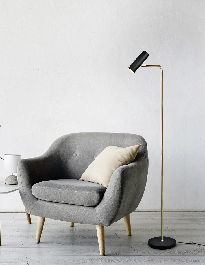 Trio Leuchten 412400108 MARLEY black + brass - Čtecí stojací lampa v barvě černé a mosazné, 1 x GU10, 151cm