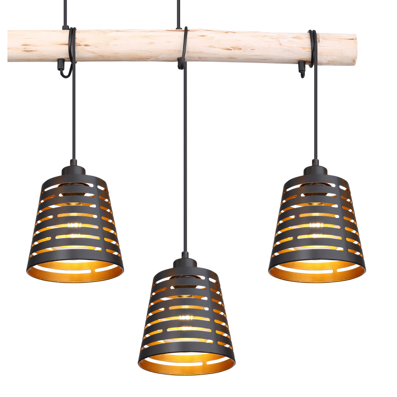 Globo 15451-4H ABLONA - Závěsné svítidlo v kombinaci černo-zlatý kov a dřevo, 4x E27, 85cm